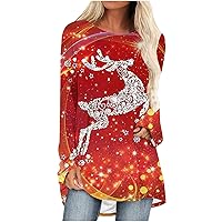 Women Fashion Christmas Print Tunic Tops Raglan Long Sleeve Crewneck Holiday Funny Casual Xmas T-Shirt with Leggings