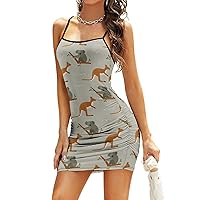 Koalas and Kangaroos Women's Sexy Bodycon Dress Spaghetti Strap Mini Dresses Sleeveless Club Dress