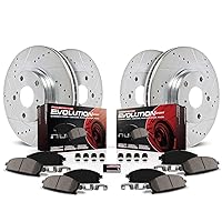 Power Stop K6956 Front and Rear Z23 Carbon Fiber Brake Pads with Drilled and Slotted Brake Rotors Kit For 2014 2015 2016 Acura MDX