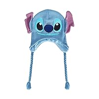 Disney Stitch Beanie Hat, Peruvian Winter Knit Cap with 3D Ears and Tassels, Blue, One Size