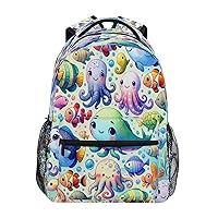 Ocean Theme Backpack for School Elementary,Kid Bookbag Sea Animal Toddler Backpack Kid Back to School Gift,12