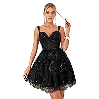 Off Shoulder Prom Dress Tulle Short Cocktail Party Dress Spaghetti Strap Lace Applique Mini Homecoming Dresses