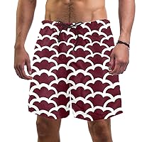 Red and White Japanese Wave Motif Mens Swim Trunks Quick Dry Swim Shorts Swimwear Bathing Suits