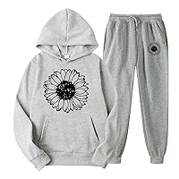 Womens Track Suit Pants Color Sunflower Print Sports Casual Plush Hoodie Sweatshirt And Holiday Outfits for Women