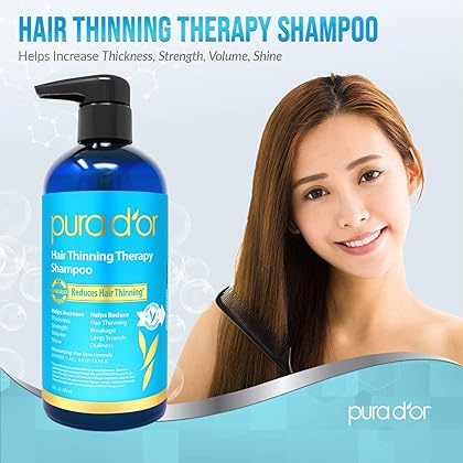 PURA D'OR Hair Thinning Therapy Biotin Shampoo ORIGINAL Scent CLINICALLY TESTED Proven Results,Low Lather Herbal DHT Blocker Hair Thickening Products For Women & Men,Color Safe Routine Shampoo,16oz