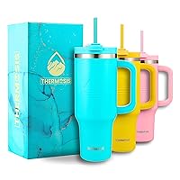 Stainless Steel 40 Oz Travel Mug with Handle, Insulated Tumbler with Lid and Straw - Teal