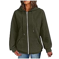 Women's Y2K Jacket Hoodies Solid Popcorn Style Textured Casual Drawstring Pocket Jacket Sweatshirt Coats, S-2XL