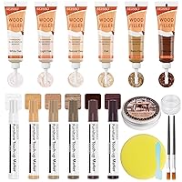 Wood Furniture Repair Kit Touch Up Markers, 6 Colors Natural Oak Wood Filler with Repair Markers, Wood Polish Wax for Holes, Scratches, Cracks, Tables, Doors, Floors, Cabinet, Oak, Walnut - Set of 18