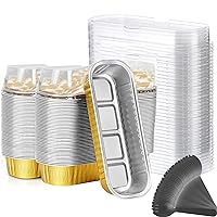 Mini Loaf Baking Pans with Lids And Spoons (100 Pack, 6.8oz) Rectangle Aluminum Foil Baking Pans Tins Containers - Cupcake Containers Wrappers Cheesecake Creme Brulee Ramekins