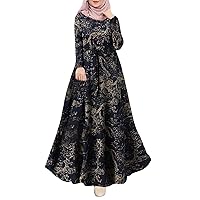 Black Boho Dress,Women's Muslim Long Sleeve Dress Vintage Pullover Abaya Prayer Clothes Chambray Dress Women