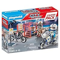 Playmobil Starter Pack Police - Toy Figure Playset with 1 Policeman, 1 Robber, 2 Motorcycles, and Accessories