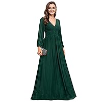 Ever-Pretty Women's V Neck Ruched High Waist Long Sleeves Floor Length Glitter Evening Dresses 01961