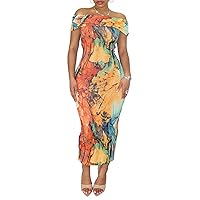 NRTHYE Colorful Print Off Shoulder Maxi Dress Elegant Sexy Multicolor Sleeveless Summer Slim fit Dresses