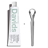 Davids Nano Hydroxyapatite Toothpaste and Tongue Scraper Bundle, Remineralize Enamel, Sensitive Relief & Teeth Whitening - Antiplaque, Fluoride Free, SLS Free, Peppermint, 5.25oz, Made in USA