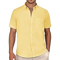 Alimens & Gentle Mens Shorts Sleeve Linen Shirt Casual Button Down Shirts Summer Beach Tops Relaxed Fit, Light Yellow, 3X-Large