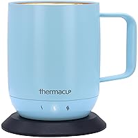Self-Heating Temperature Controlled Coffee Mug with Lid, Led Electric Smart Cup, 3 Custom Heat Settings, Auto/Off Feature, Keeps Liquids Warm, Sip Smarter (Mist Blue – 12 oz)