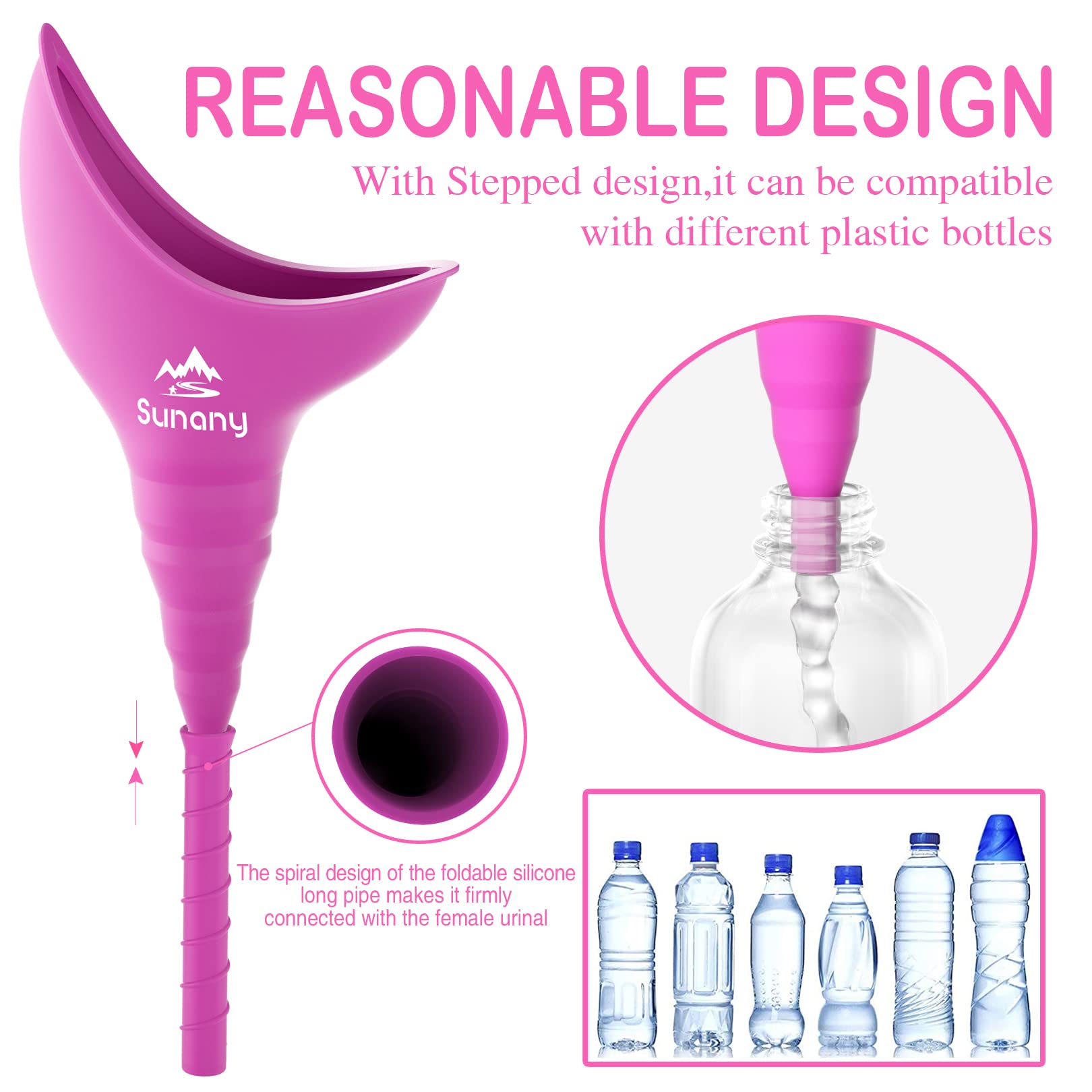 Female Urination Device, Reusable Female Urinal Silicone Women Pee Funnel Allows Women to Pee Standing Up, Portable Womens Urinal is The Perfect Companion for Camping,Outdoor,Travel（Fuchsia）