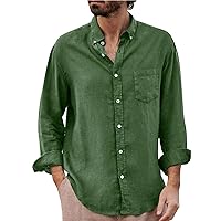 Men's Casual Button Down Shirt Long Sleeve Linen Chambray Shirt Ultrathin Beach Shirt Loose Hawaiian T Shirts for Men
