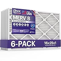 TruFilter 16x25x1 Air Filter MERV 8 (6-Pack) - MADE IN USA – Dust & Pet Defense Electrostatic Pleated Air Conditioner HVAC AC Furnace Filters for Dust, Pet, Mold, Pollen MPR 600 – 700 & FPR 5