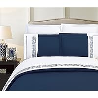 Elegant Comfort Luxurious Hotel Collection Super-Soft 1500 Thread Count Egyptian Quality 2-Piece Greek Pattern Duvet Cover Set, Twin/Twin XL, Navy Blue