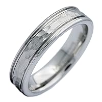 White Tungsten Carbide Hammered Center Polished Edge 5mm Wedding Band COMFORT FIT Ring