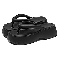 Women's Platform Flip Flops, Casual Wedges Sandals With Arch Support, Summer Chunky Heeled Slides, Beach Thong Slippers