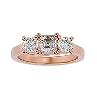 Certified 14K 1 pcs Emerald Cut Moissanite Diamond (1.12 Carat) 2 pcs Octagon Cut Moissanite Diamond (1.07 Carat) With White/Yellow/Rose Gold Engagement Ring For Women, Girl