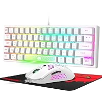 LexonElec K61-60% Compact Gaming Keyboard and Mouse Set Mechanical Feel Mini 62 Keys 12000 DPI Breathable LED Ultralight Honeycomb Shell Mouse UK Layout Ergonomic RGB Backlit Keyboard-White