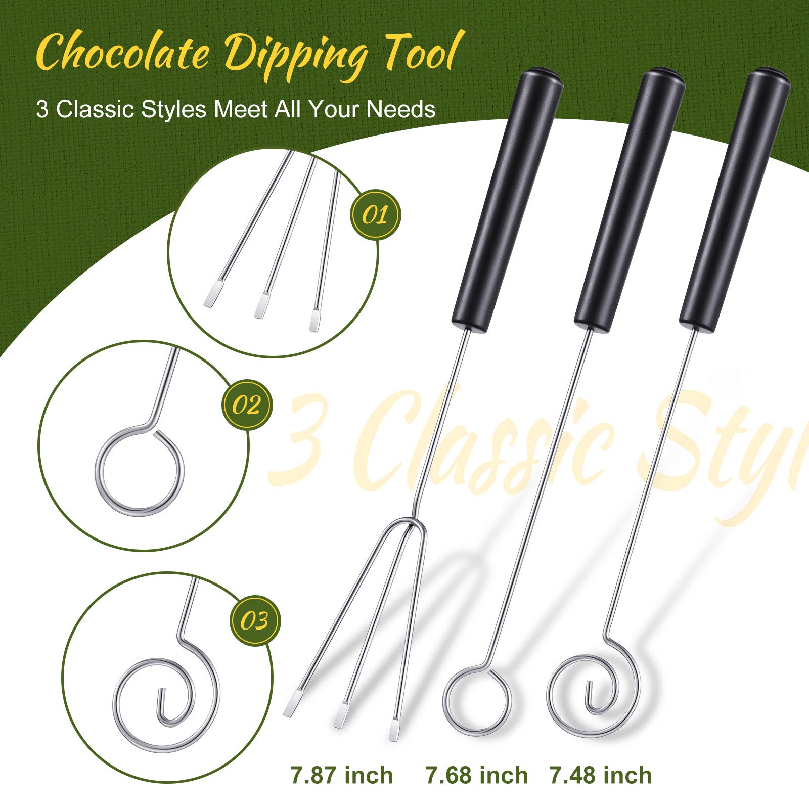 3 Pieces Candy Dipping Tools Chocolate Dipping Fork Spoons Set 2 Pieces Culinary Decorating Spoons Chef Art Pencil for Decorative Plates Stainless Steel Chef Spoon