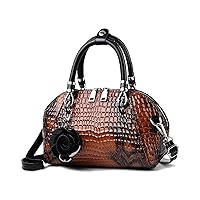 PU Leather Shell Bag for Women Retro Crocodile Print Top Handle Satchel Large Capacity Handbag Purse Work Shoulder Bag