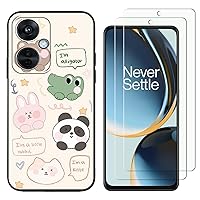 for OnePlus Nord N30 5G Case with 2 Tempered Glass Screen Protectors, Animals Pattern Design, Slim Shockproof Protective Soft Silicone Phone Cover for Girls Women Boys (Animals)