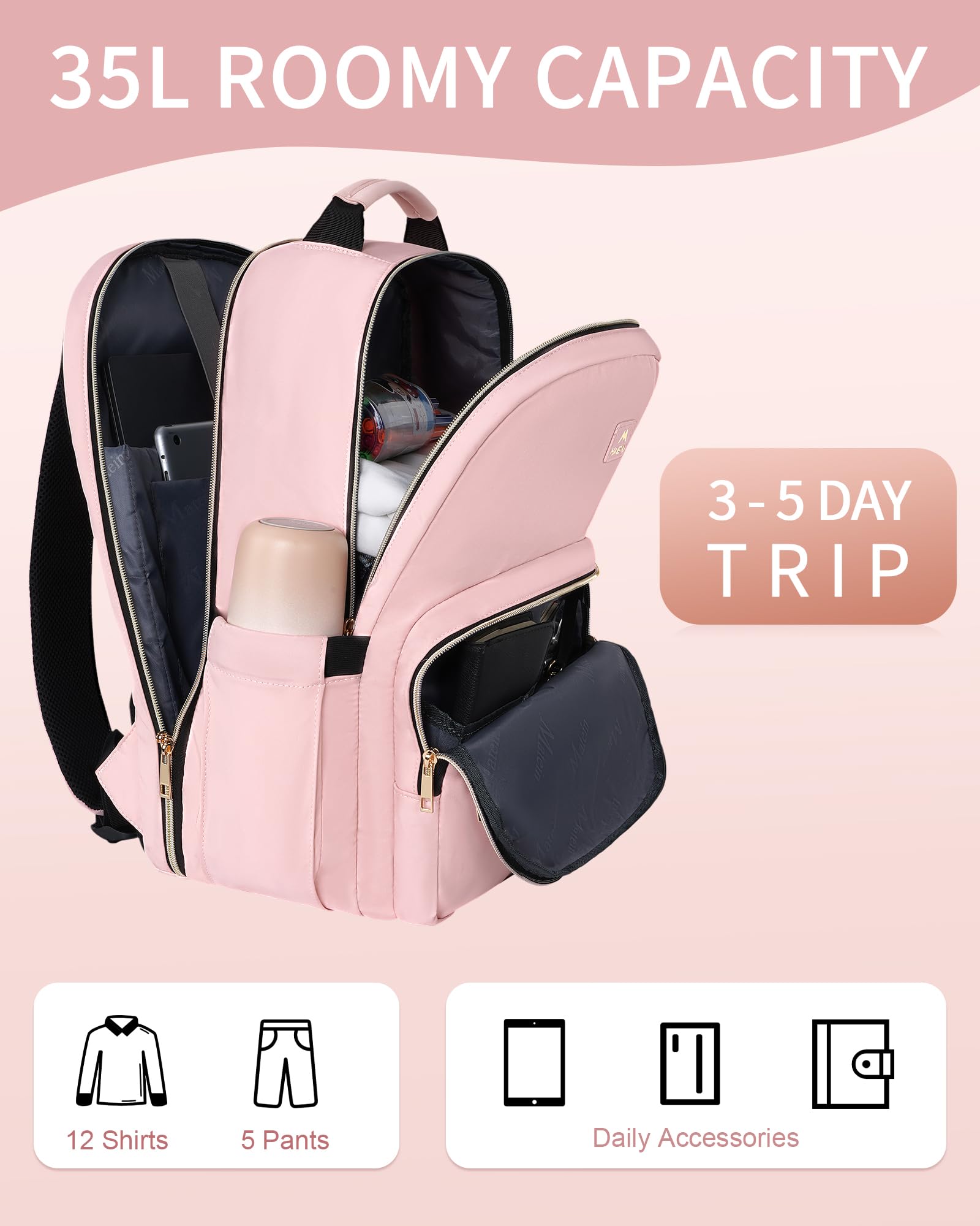 MATEIN 17 Inch Rolling Backpack with 4 Wheels for Women Men & 17 Inch Pink Laptop Backpack for Women, Large Travel Backpack Personal Item Size TSA Airline Approved with Luggage Strap for College