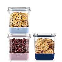 Ello Airtight Food Storage Plastic Canisters with Non-Slip Base Locking Lids and Labels for Kitchen and Pantry Organization Perfect for Sugar, Cerea, Pasta, Dry Food| Set of 3| 6.6 Cup | Cupcake