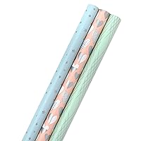 Hallmark All Occasion Wrapping Paper Bundle with Cut Lines on Reverse - Blush, Aqua, Mint and Silver (3-Pack: 105 sq. ft. ttl.) for Birthdays, Weddings, Bridal Showers, Baby Showers and More