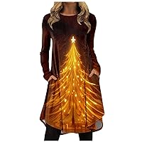 Women's Going Out Dresses Fashion Casual Christmas Print Round Neck Long Sleeve Dress Holiday 2023, S-3XL