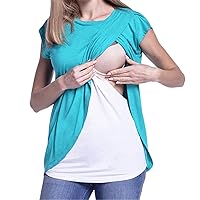 Andongnywell Women's Tow Color Maternity Nursing T-Shirt Short Sleeve Breastfeeding Tops Nursing T-Shirt