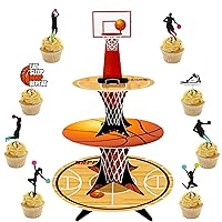 Basketball Party Decorations Cupcake Stand with 24pcs Basketball Cupcake Toppers for Kids Boys Basketball Sports Game Themed Birthday Party Supplies Basketball 3 Tier Cupcake Tower