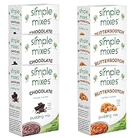 Simple Mixes Natural Pudding Mix Bundle, Chocolate & Butterscotch Caramel 3 Pack each flavor, Fun Snacks