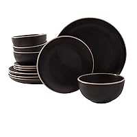 Rockaway Round Stoneware Dinnerware Sets, Service for 4 (12pcs), Black