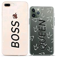 Matching Couple Cases Compatible for iPhone 15 14 13 12 11 Pro Max Mini Xs 6s 8 Plus 7 Xr 10 SE 5 Boss Slim fit Cute Pair Queen Print Pattern Simple Basic Flexible Clear Cover Design Friends