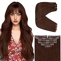 2 Packs Human Hair Clip in Extensions Auburn Clip on Hair Extensions Silky Hair Dark Auburn 16inch 120g 7Pcs