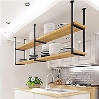 Hanging Pot and Pan Rack - Kitchen Shelves Ceiling Mounted Shelf - Durable Cast Iron and Wood 2-Tier Pot Rack - for Storage, Home Decoration and Organizer - Easy Setup (Size : 130x30x80cm)