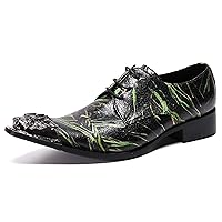 Santimon Mens Western Pointed Toe Leather Lace Up Dress Shoes Fashion Casual Metal Tip Oxford