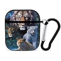 Tiger Leopard Lion Funny Case Cover for AirPods 1 & 2 Earbuds Protective Hard Cover with Keychain