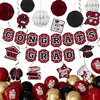 Graduation Party Decorations Class of 2024 Burgundy Balloons Congrats Grad Banner Spiral Pendant Burgundy Black White Honeycomb Ball for College High School Grad Party Supplies