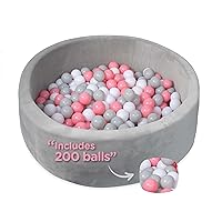 Nuby Velvet Ball Pit, Soft Play Foam Ball Pits for Baby and Toddlers with 200 Colored Balls Included, Ball Pit Playpen, Indoor Play Gym, Outdoor Play Ball Pit for Babies, Bounce Ball Game Pink & Gray