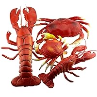 4 Pack Fake Large Sea Life Creatures Collection Artificial Lobster & Crab Plastic Animal Home Party Decoration Display Kids Toy