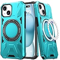 LUMARKE Strong Magnetic for iPhone 15 Plus Case - Military-Grade Drop Tested - Built-in Kickstand Shockproof Protective Phone Case 6.7” for Men Women Girls - Turquoise