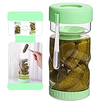 Glass Pickle Jar with Strainer Flip and Stainless Steel Fork, 36oz Leakproof Airtight Pickle Container with Strainer, Hourglass Pickle Juice Separator Jar for Capers, Olive and Jalapenos