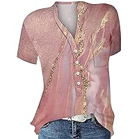 Women's Sexy Tops Casual Printed V-Neck Short Sleeved Shirt Pullover Loose Blouse Tops 3/4 Sleeve Tops, S-3XL